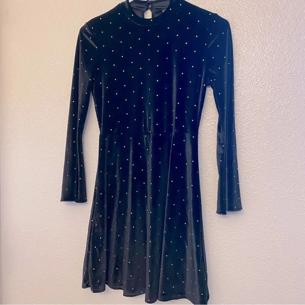 Art Class Long Sleeve bell Velvet stretch mock neck black dress L 10/12